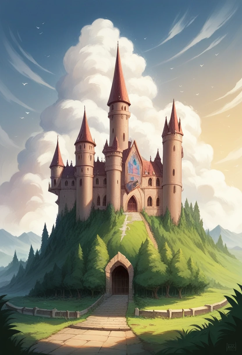 a stunning villa on a mountain, fantasy rpg d&d style, intricate architecture, ornate details, medieval castle, turrets and towers, mystical atmosphere, epic landscape, rolling hills, lush foliage, dramatic lighting, cinematic composition, high quality, masterpiece, photorealistic, 8k