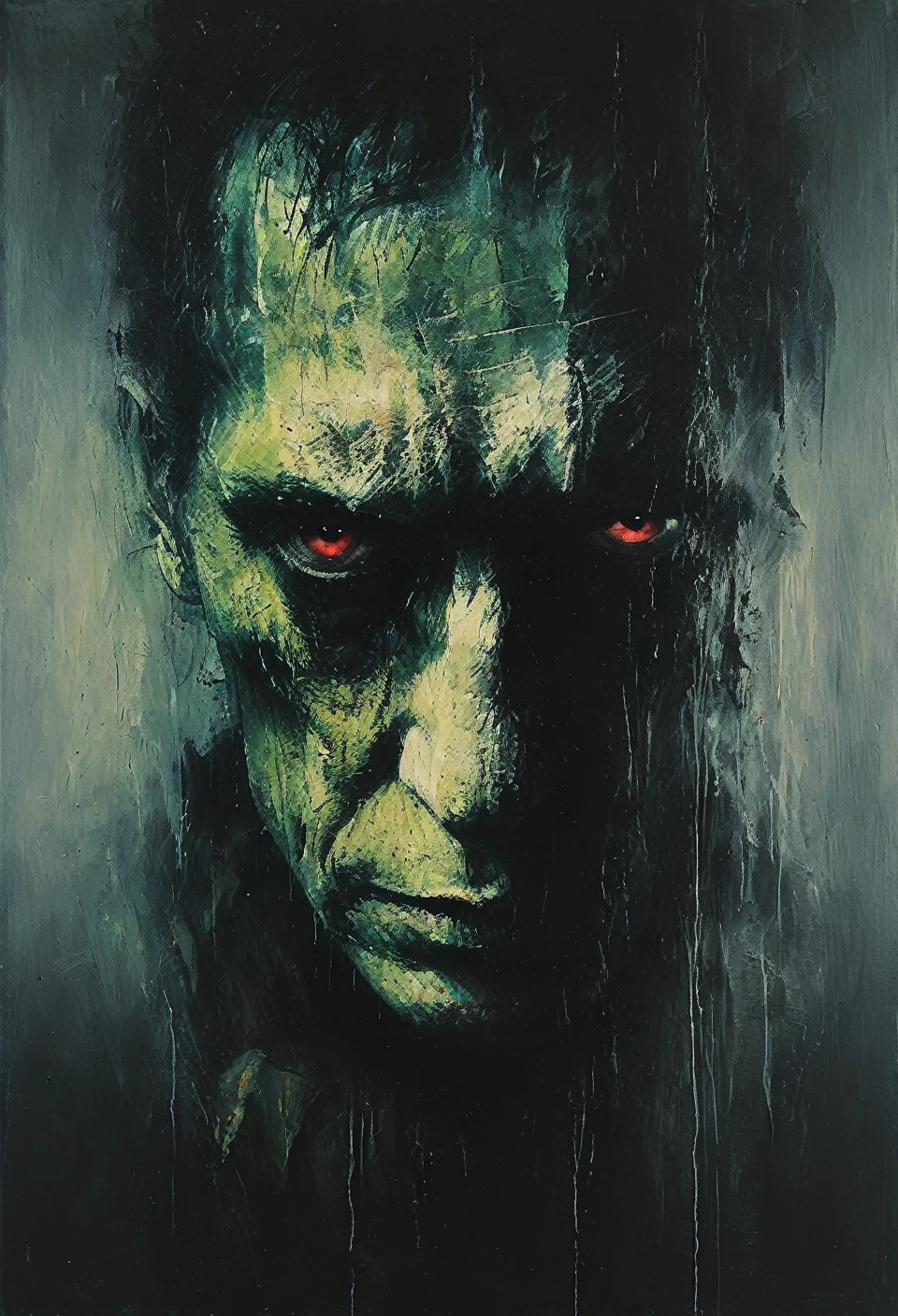 Impactful paint of portrait of Mary Shelley's Frankenstein. highly detailed, 8k, sharp, professional, clear, high contrast, high saturated, , vivid deep blacks, crystal clear