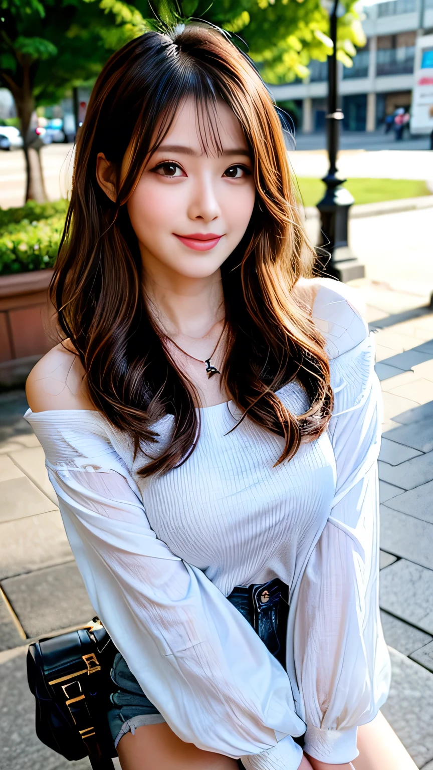Full body portrait、Beauty、Well-formed face、20-year-old、Uniform eyes、Small face、, light brown hair, hair over shoulder, parted bangs, straight hair, expressive hair, shiny hair, earrings, seductive smile, Completely naked、Medium build、Small face、Small Bust, Surrealism, cinematic lighting, first-person view, f/1.2, Nikon, depth of field, tachi-e, UHD, textured skin, best quality, highres, 8k