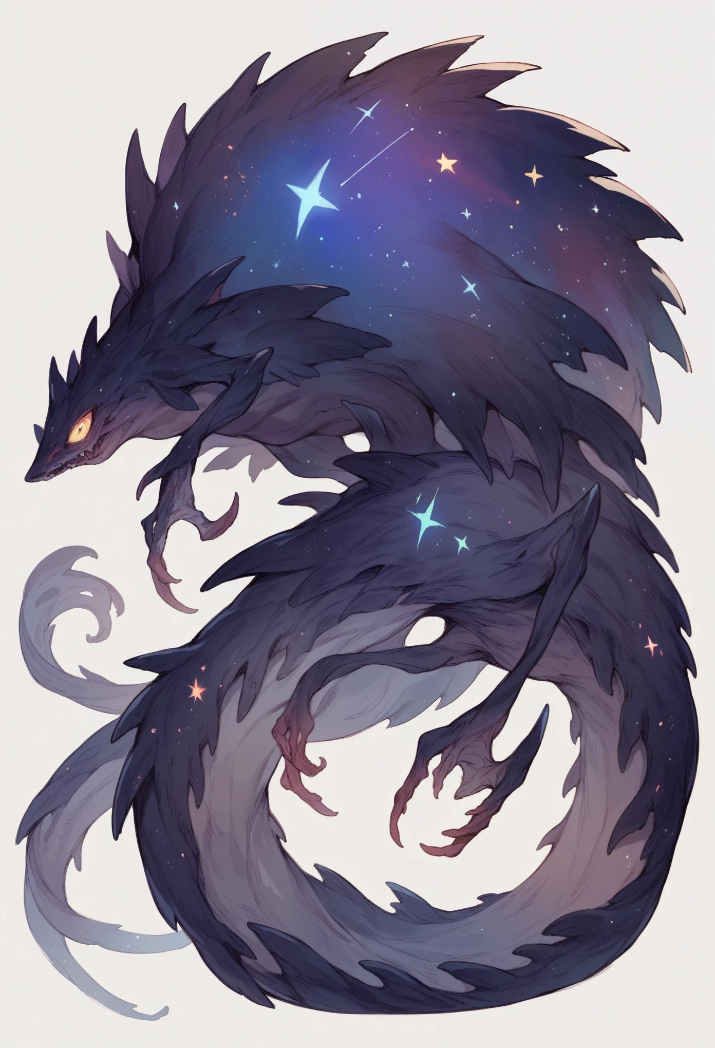 Pumped monstrous creature, galaxial, powerful, like mahoraga, dark creature