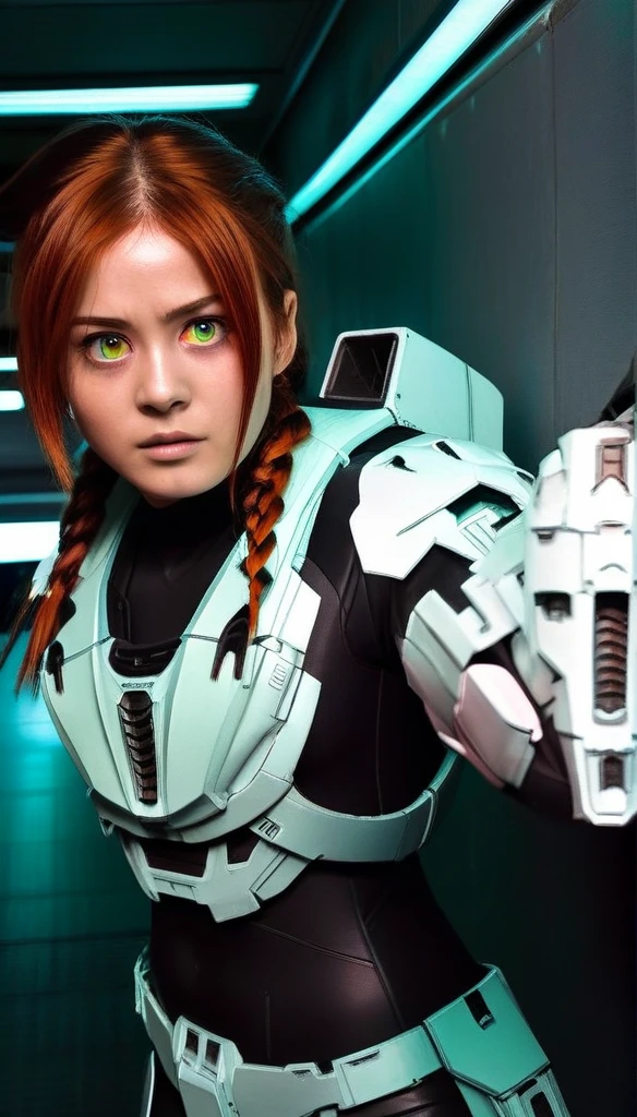 1 Girl、((glowing eyes, red eyes)), Medium Bust、solo、red Hair、Braid、Mobile Race Suit、Shoulder Armor、ceiling、Wide Shot、Looking Ahead、zipup suit 、Closed Mouth、Highest quality、medium quality、22 years old、Mobile Trace System、cockpit、Asian、CyborgCosplay RosamundPikeSDXL
