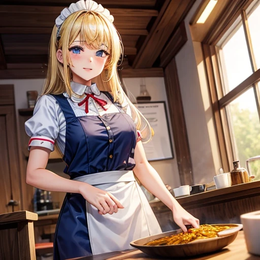 Making curry at a curry restaurant Woman in maid outfit Blonde