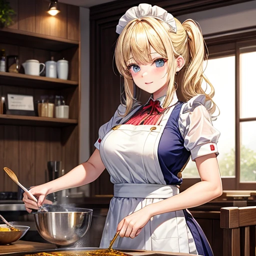 Making curry at a curry restaurant　Woman in maid outfit　Blonde