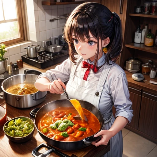 A woman making chanko curry