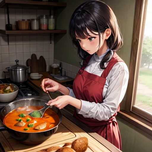 A woman making chanko curry