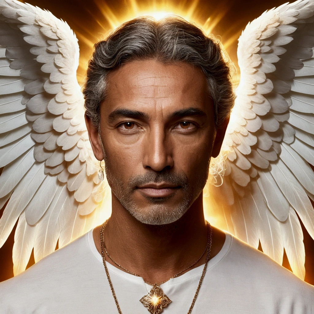 Arcanjo Miguel, Pure mystical being. Clear eyes and angel wings. sow,