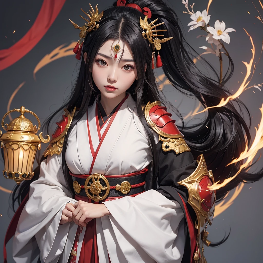 Generate image of the two characters described in a sakura field, in medieval fantasy art style, legend of the 5 rings, OpenArt SDXL model. Show 2 characters one beside two in the same frame
Yoyimbo, he is a humanoid creature with the appearance of a samurai, standing 2 meters tall. He wears heavy Japanese-style Yoroi, with a Kabuto and mempo mask. The armor is predominantly WHITE color with black accents, and the mempo reveals only the magical yellow glow of his eyes. He stands exuding a powerful and imposing presence.
Rioko, she is a young and attractive girl, 21 years old, with an oriental appearance. She has long black hair and stands 1.60 meters tall. She is dressed in a kimono that is predominantly RED color with gold accents, and her face shows a compassionate gaze. She stands complementing Yoyimbo with her graceful and serene presence.