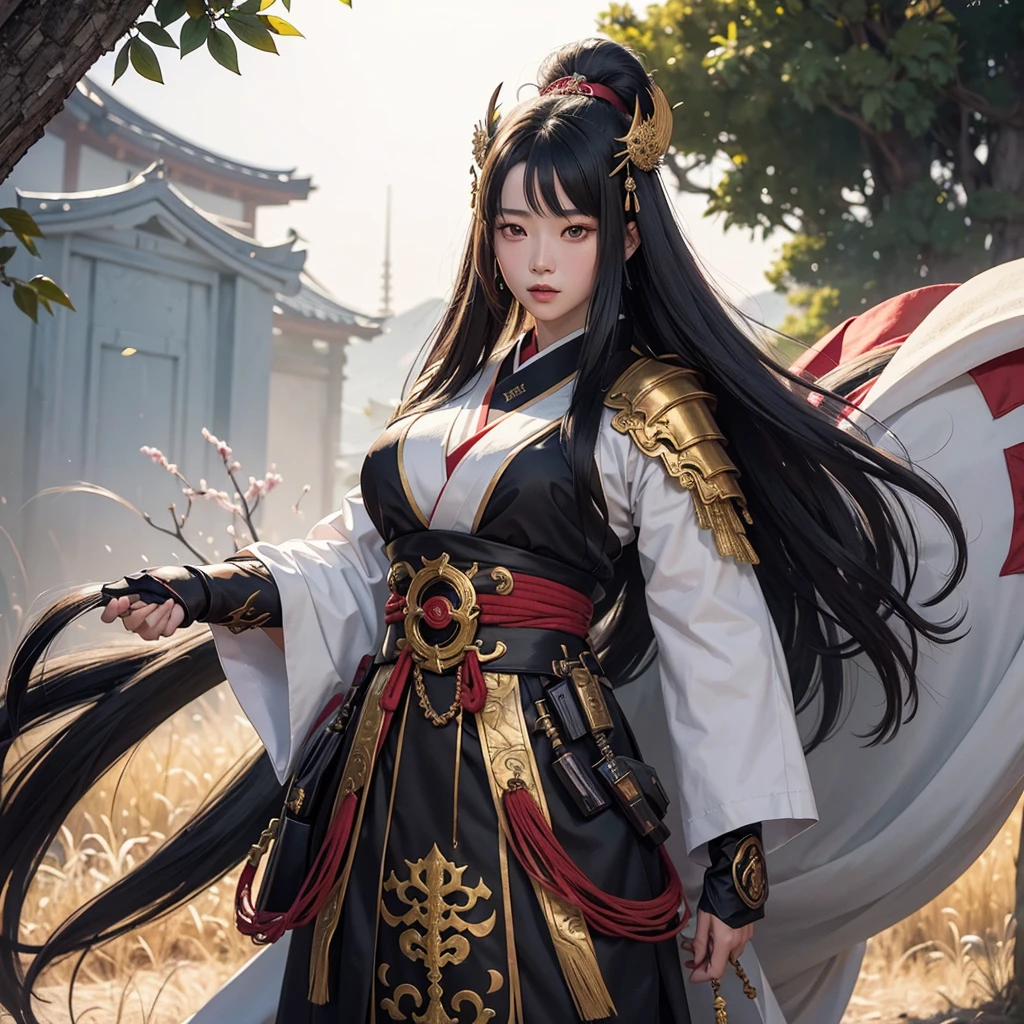 Generate image of the two characters described in a sakura field, in medieval fantasy art style, legend of the 5 rings, OpenArt SDXL model. Show 2 characters one beside two in the same frame
Yoyimbo, he is a humanoid creature with the appearance of a samurai, standing 2 meters tall. He wears heavy Japanese-style Yoroi, with a Kabuto and mempo mask. The armor is predominantly WHITE color with black accents, and the mempo reveals only the magical yellow glow of his eyes. He stands exuding a powerful and imposing presence.
Rioko, she is a young and attractive girl, 21 years old, with an oriental appearance. She has long black hair and stands 1.60 meters tall. She is dressed in a kimono that is predominantly RED color with gold accents, and her face shows a compassionate gaze. She stands complementing Yoyimbo with her graceful and serene presence.