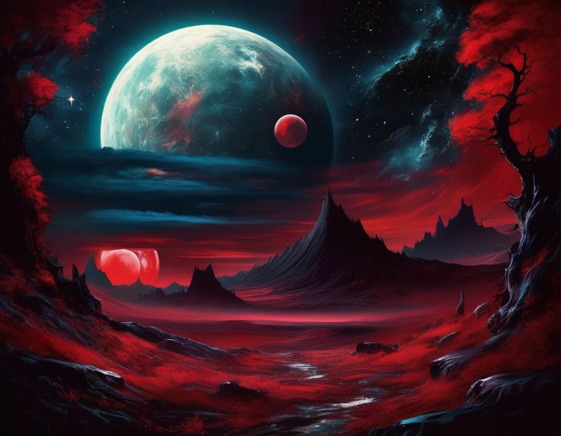 EdobHorrorLandscape,  crimson moon and nightmare cosmos