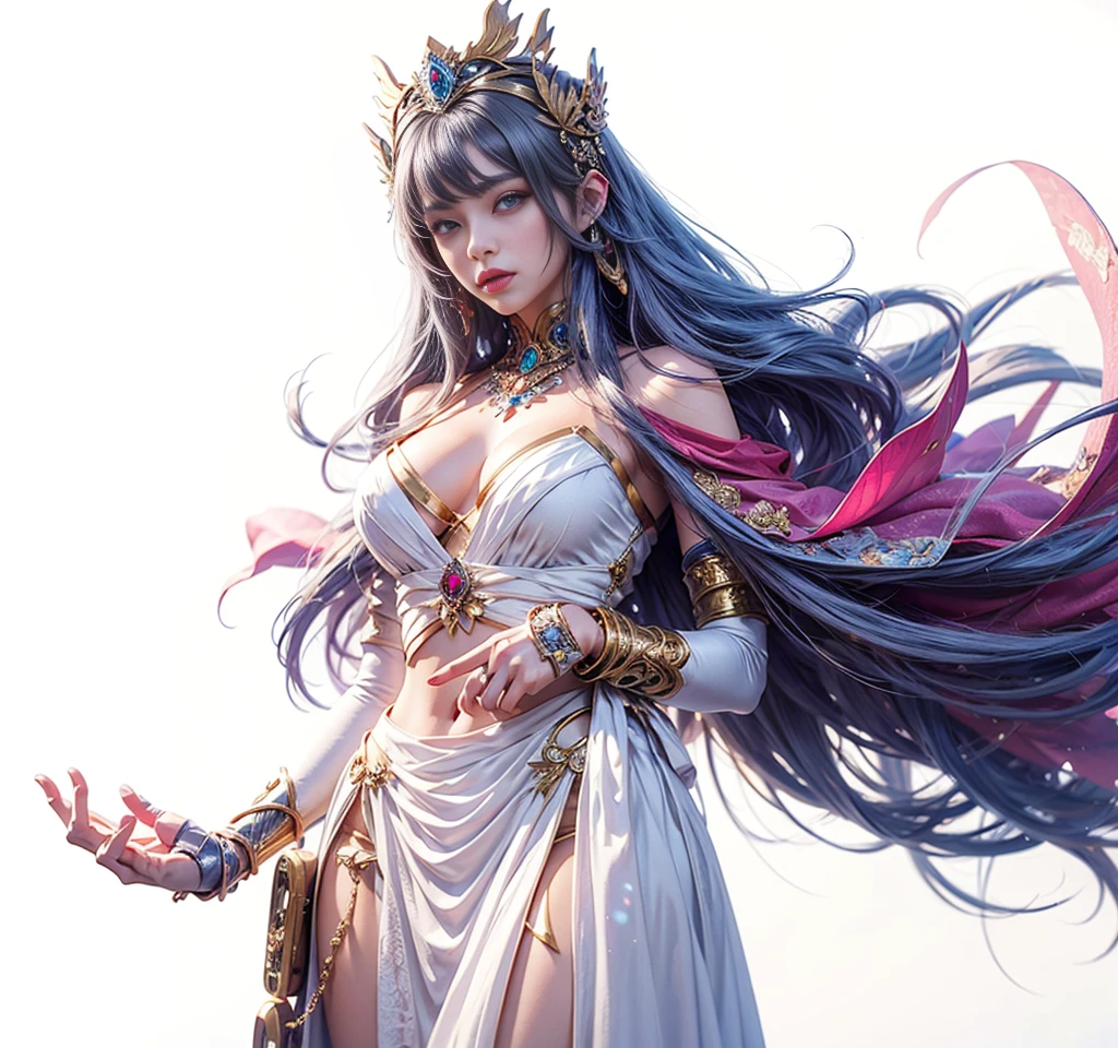 woman with long hair and jewelry in a white dress, a beautiful fantasy empress, ((a beautiful fantasy empress)), beautiful alluring anime woman, smooth anime cg art, 8k high quality detailed art, digital fantasy art ), [ 4 k digital art ]!!, 3 d render character art 8 k, beautiful gorgeous digital art, inspired by Ai Xuan,two piece outfit