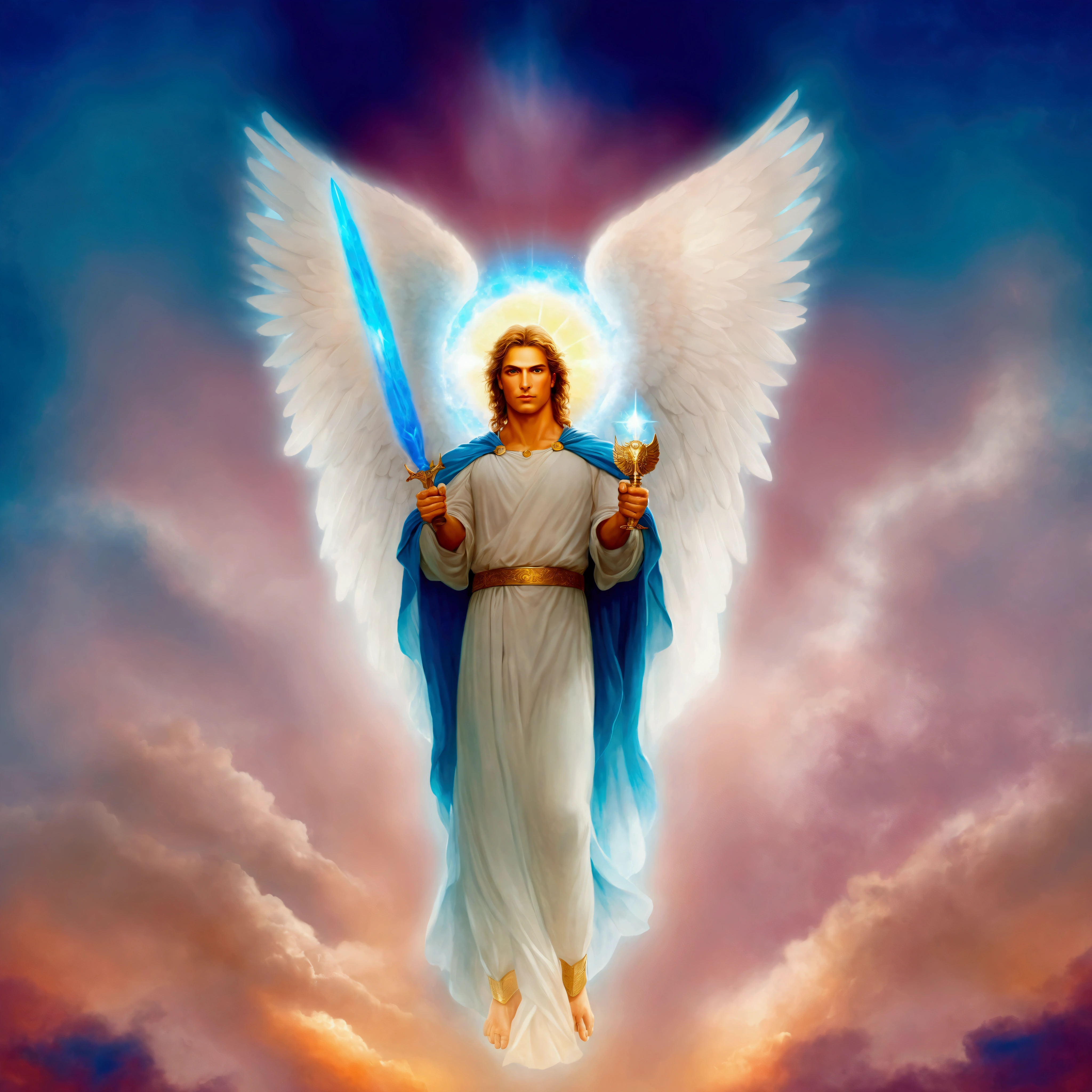 imagem arafada de um homem com espada e asas, archanjo michael, archanjo, biblical accurate anjo, saint michael the anjo, anjo protecting man, biblically acurate anjo, an anjo of the dawn light, glowing anjoic being, anjoical, anjoic, anjo, ethereal anjoic being of light, anjo spirit guide, anjoic light, anjo in plastic armor
