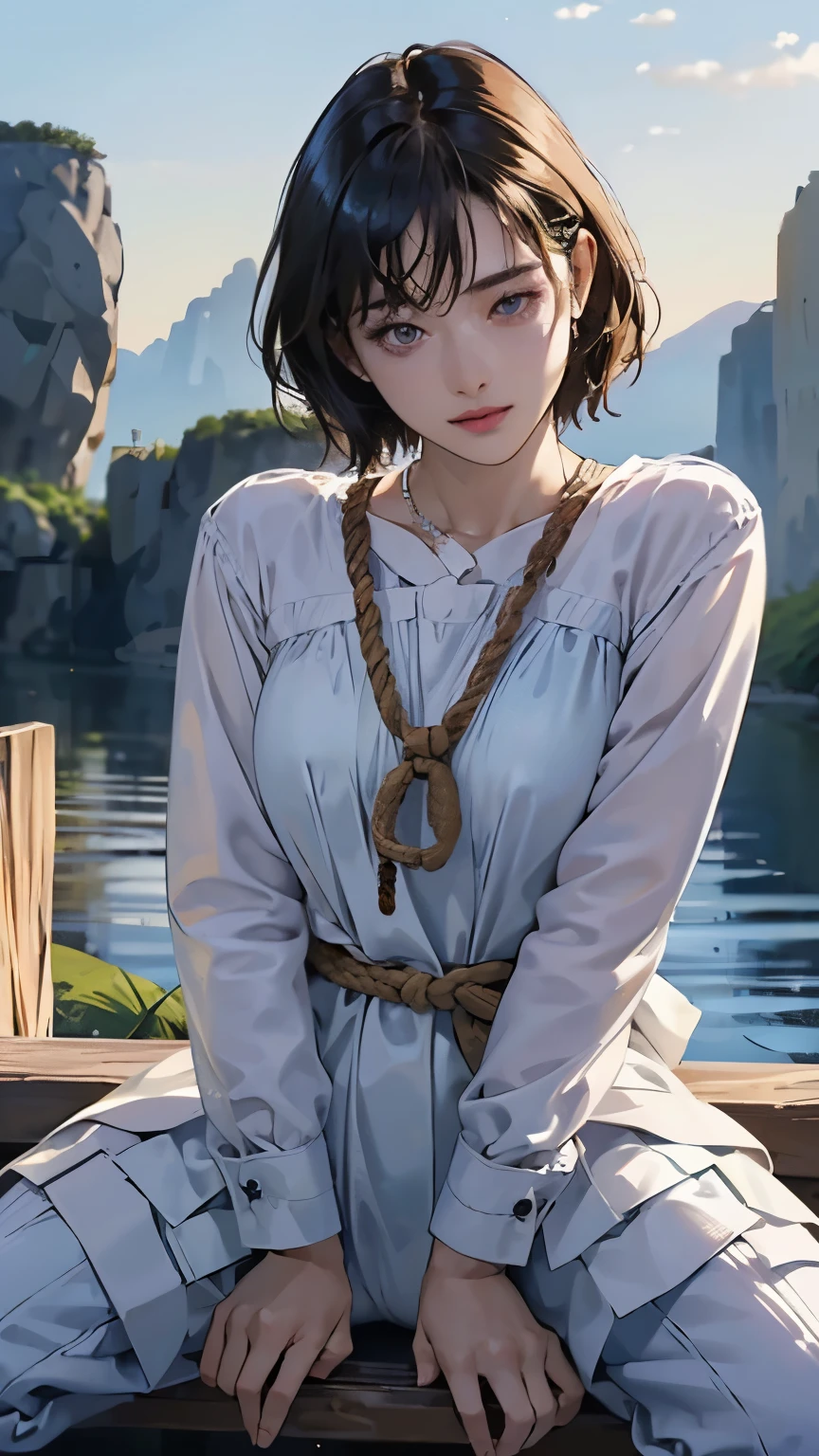 (In 8K、RAW shooting、Highest quality、Masseter region:1.2)、Very detailedな、Ultra-high resolution、(Realistic、Realistic photos:1.37)、Portraiture、High-resolution RAW color photos、Professional photography、hVery detailed and beautiful、Very detailed、8K Image Wallpapers、Very detailedな、Large file size、Official Art、HVery detailed CG Unity 8K wallpapers、hVery detailed beautiful girl、Very detailed顔、Very detailed目、Very detailed skin、Very detailed指、hVery detailed nose、Very detailed mouth、Perfect Anatomy、Detailed Background、Detailed clothing、1 girl、(20:1.2)、Cute girl in her 20s、Realistic body、、White skin、Glowing Skin、the body is slim、Black Hair、((short hair))、(Neat bangs: 1.4)、Cute Face、Lively Faces、Delicate eyes、Source Sequence、((torture chamber))、((Lock))、((Spread your legs and restrain))、((Spread your legs))、((Tied up with rope))、((Full nudity))、((Confused))、((Lockにつながれた))、(((Reach out and tie the rope)))、((Lifting bound arms))、耳Nipple Ring、necklace、choker、、Cowboy Shot、landscape、Standing posture、Contrapo、Dynamic Lighting、((Firm D-cup milk))、((Sad look))、