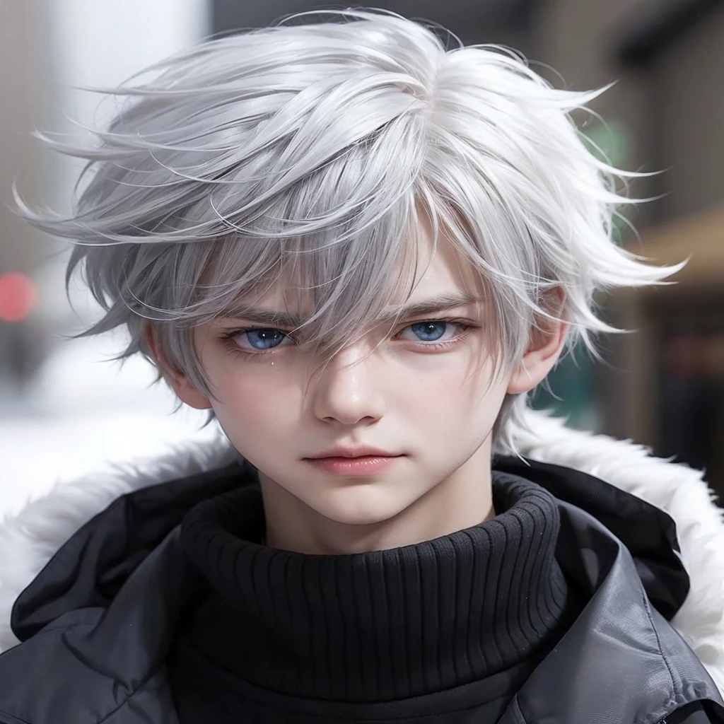 Face of a very intuitive white-haired boy