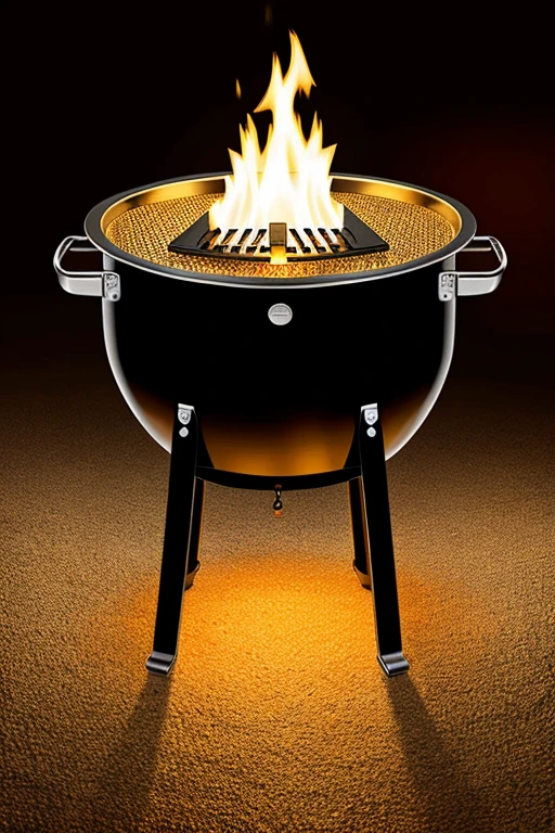 
 A stylized drawing of a grill with lines that simulate flames, which also resemble grains of rice to integrate both key elements of the business.