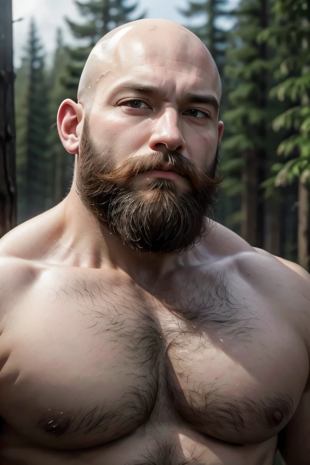 Bald strong man with lumberjack style beard