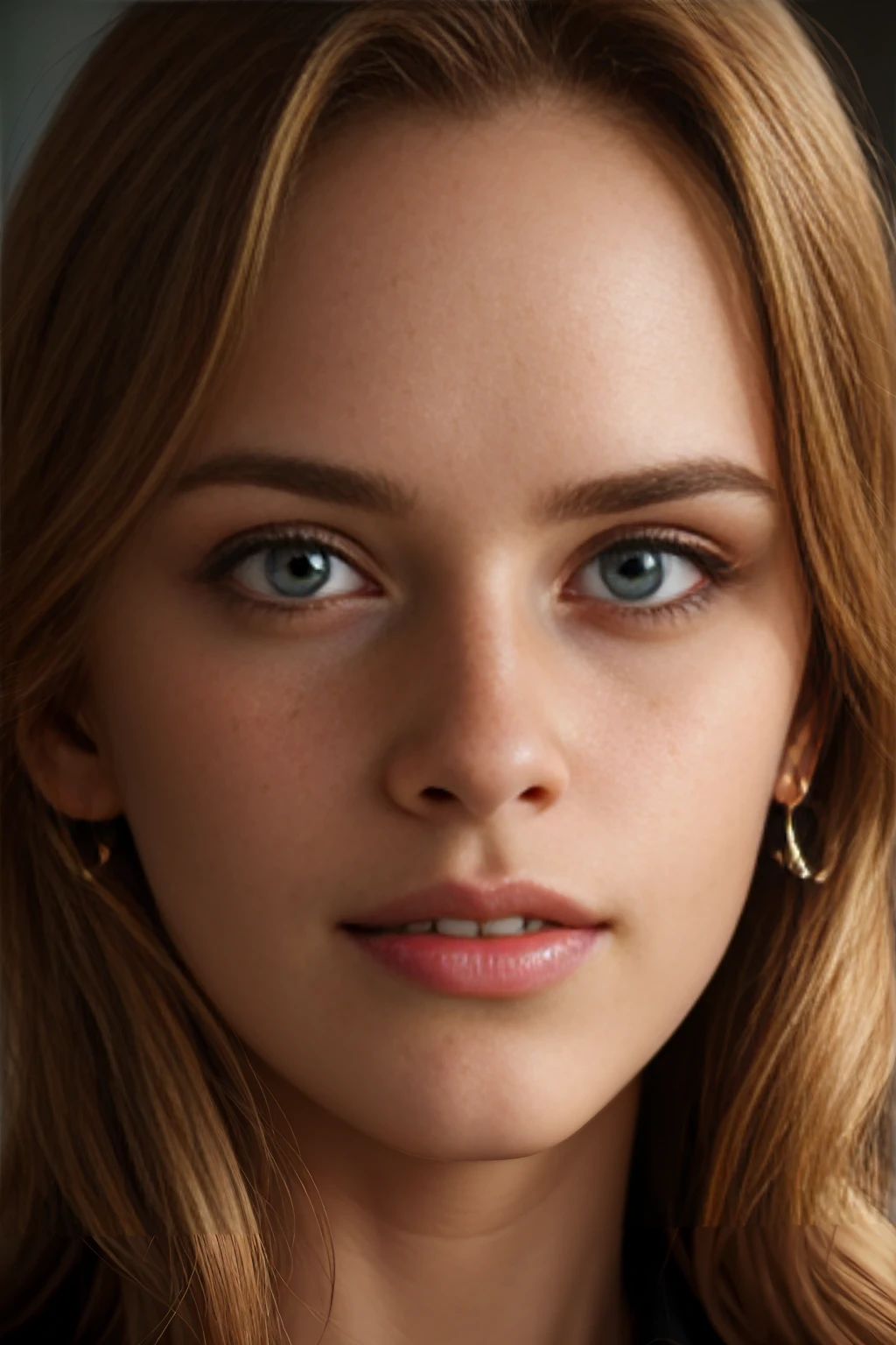 a beautiful young woman, 20 years old, sitting, wearing french angle, diamond earrings, charcoal ring, light blue eyes, (long, blond, wavy hair in curls), freckles on her cheeks, medium-sized bust, (best quality,4k,8k,highres,masterpiece:1.2),ultra-detailed,(realistic,photorealistic,photo-realistic:1.37),portrait,highly detailed facial features,cinematic lighting,warm color tones,intricate details 