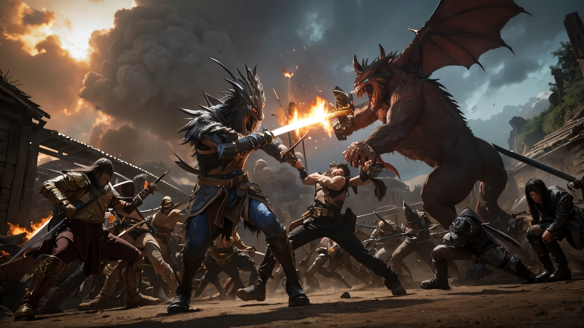 [Ultra-realistic] Super high quality like a live-action movie, various monsters and characters of different races are fighting fiercely using all kinds of weapons such as guns and swords.