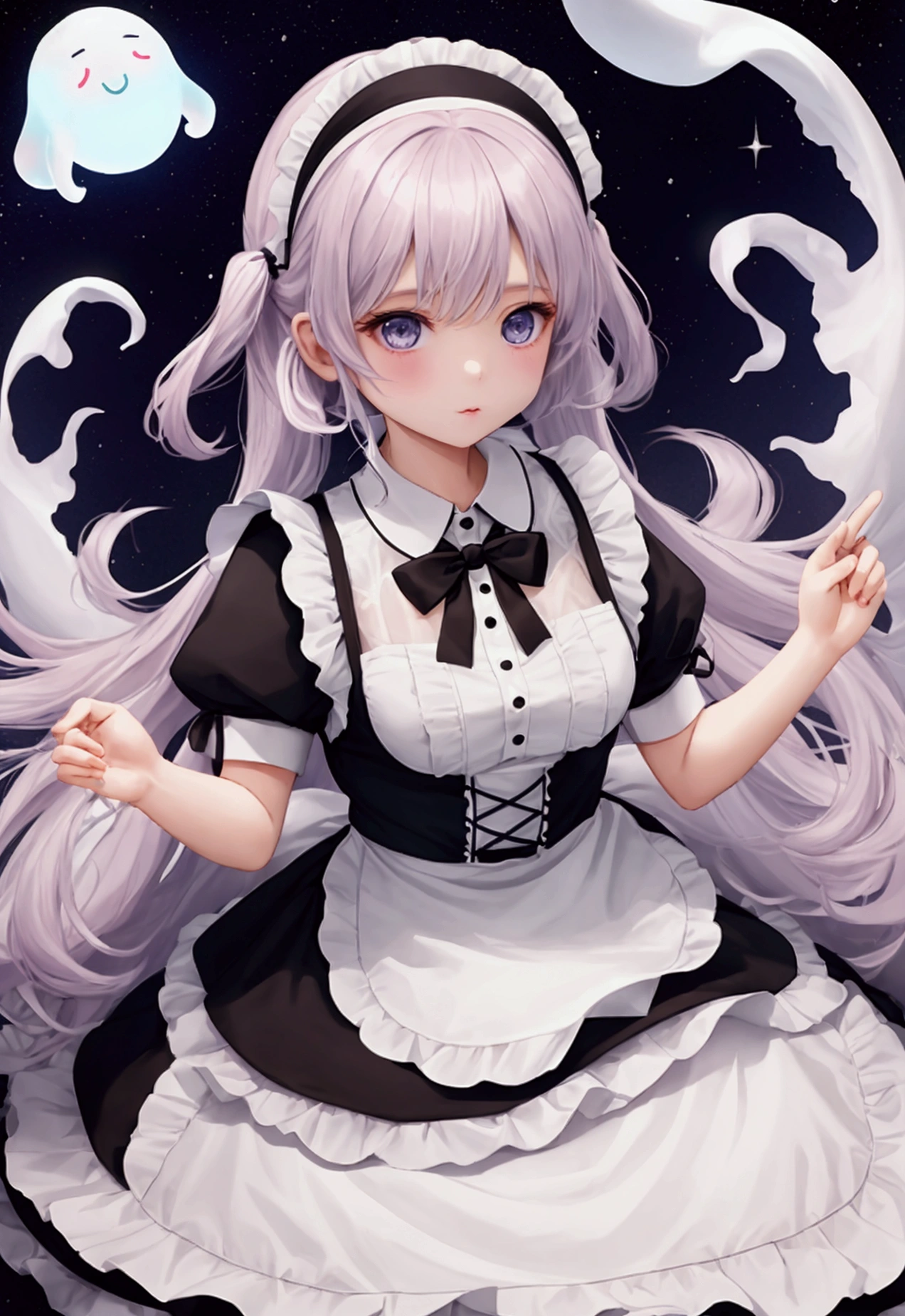 Girl ghost、Maid outfit、No legs、Floating
