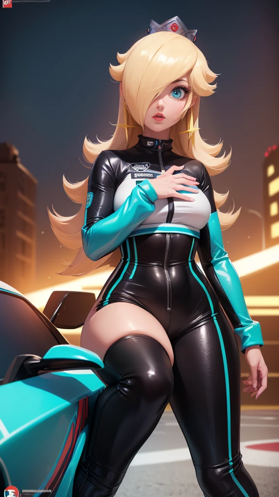 (best quality). (Ultra Detalhado). (1girl), Olhando para o Viewer. (Antecedentes detalhados). belos olhos detalhados. rosto delicado e bonito. (high saturation), seios grandes, droopy breasts, (((sexy racing outfit))), big breasts, in a circuit, off shoulders, very pressed