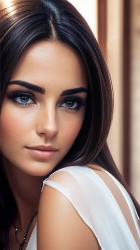 A beautiful Italian woman focus on face