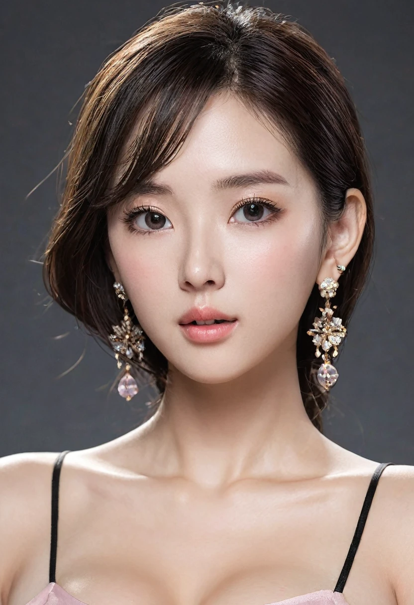 midnight、blush:1.4、Hand in front of mouth:1.4、Half-open eyes:1.4、Chin up:1.5、Troubled expression、Super beautiful、(masterpiece:1.0), (Highest quality:1.4), (Ultra-high resolution:1.4,, Slender body、Large Breasts、Fair skin、Long face、Adult face、Small earrings、High nose , cum on face