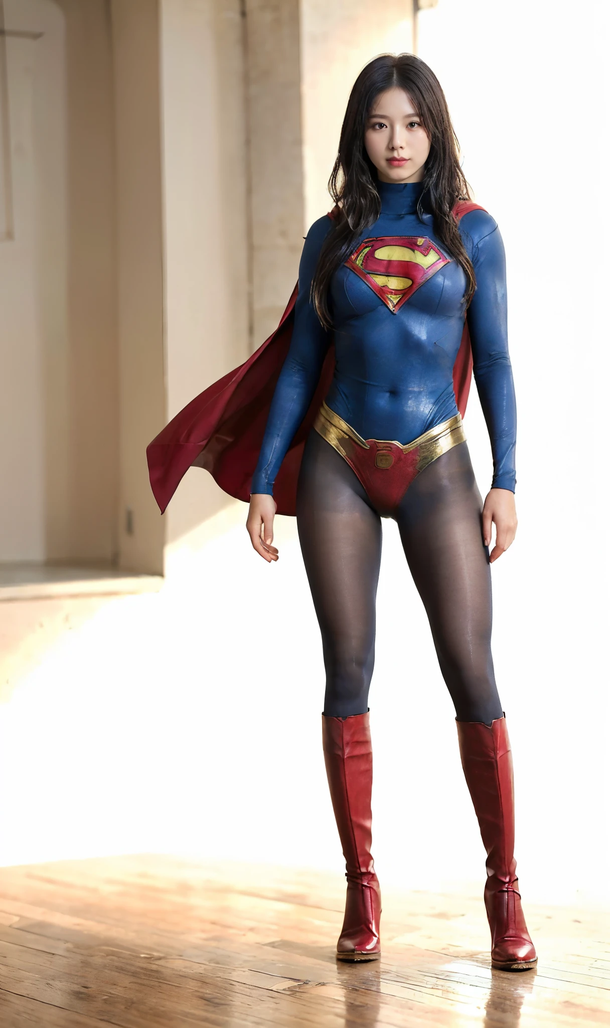 No background、(((Beautiful legs in black tights.)))、(((Legally express the beauty of your smile)))、((((Make the most of your original images)))、(((体にぴったりフィットするSupergirl Costume)))、(((Supergirl Costume)))、(((short and beautiful hair)))、(((suffering)))、(((Please wear black tights....、Wear red boots)))、((Best image quality、8k))、((Highest quality、8k、masterpiece:1.3))、(((Preserve background )))、Sharp focus:1.2、Beautiful woman with perfect figure:1.4、Slim Abs:1.2、Wet body:1.5、Highly detailed face and skin texture、8k