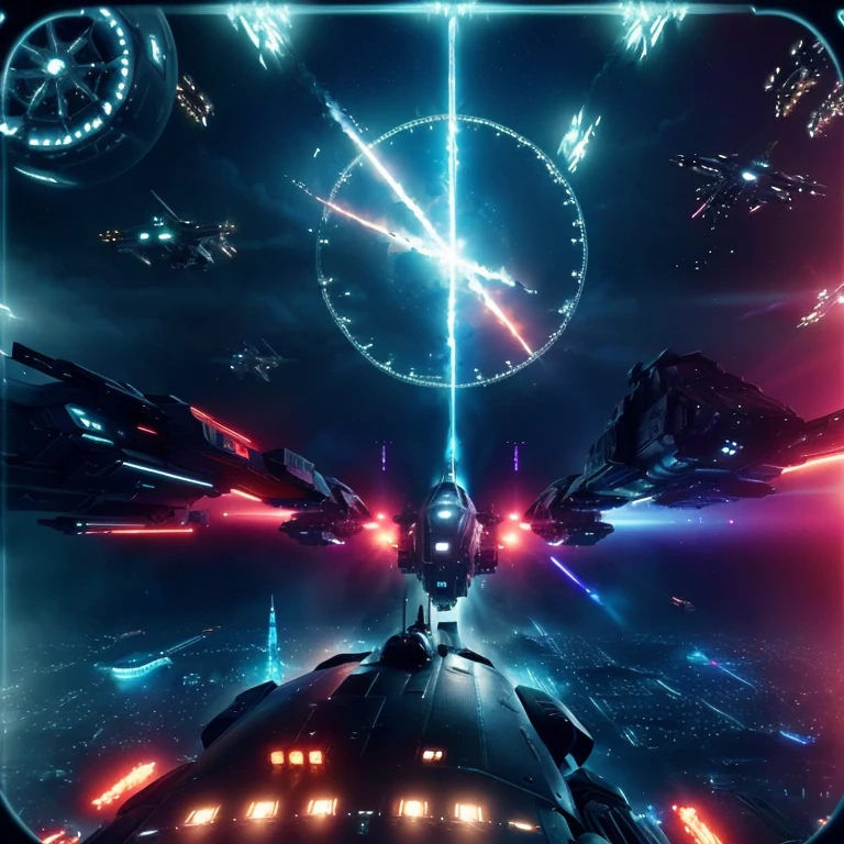 spaceships flying over a city at night with bright lights, star citizen digital art, dramatic lighting sci fi, star citizen concept art, 4k concept art, 4 k concept art, dramatic lighting. concept art, concept art 8 k, sci - fi spaceship in combat, 8k hd concept art, depicted as a scifi scene, scifi concept art