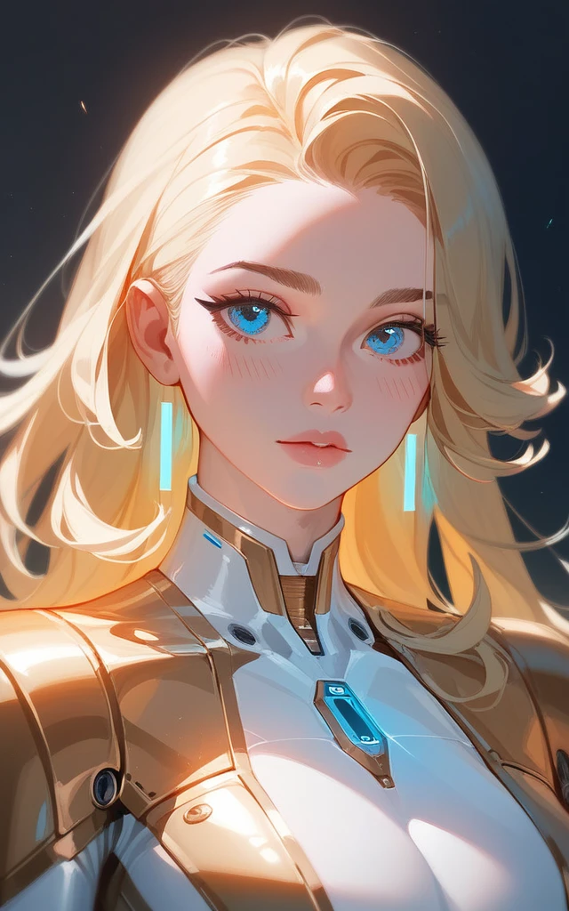 girl, ultron golden suit, blonde, blue eyes, Hyper Realistic, masterpiece