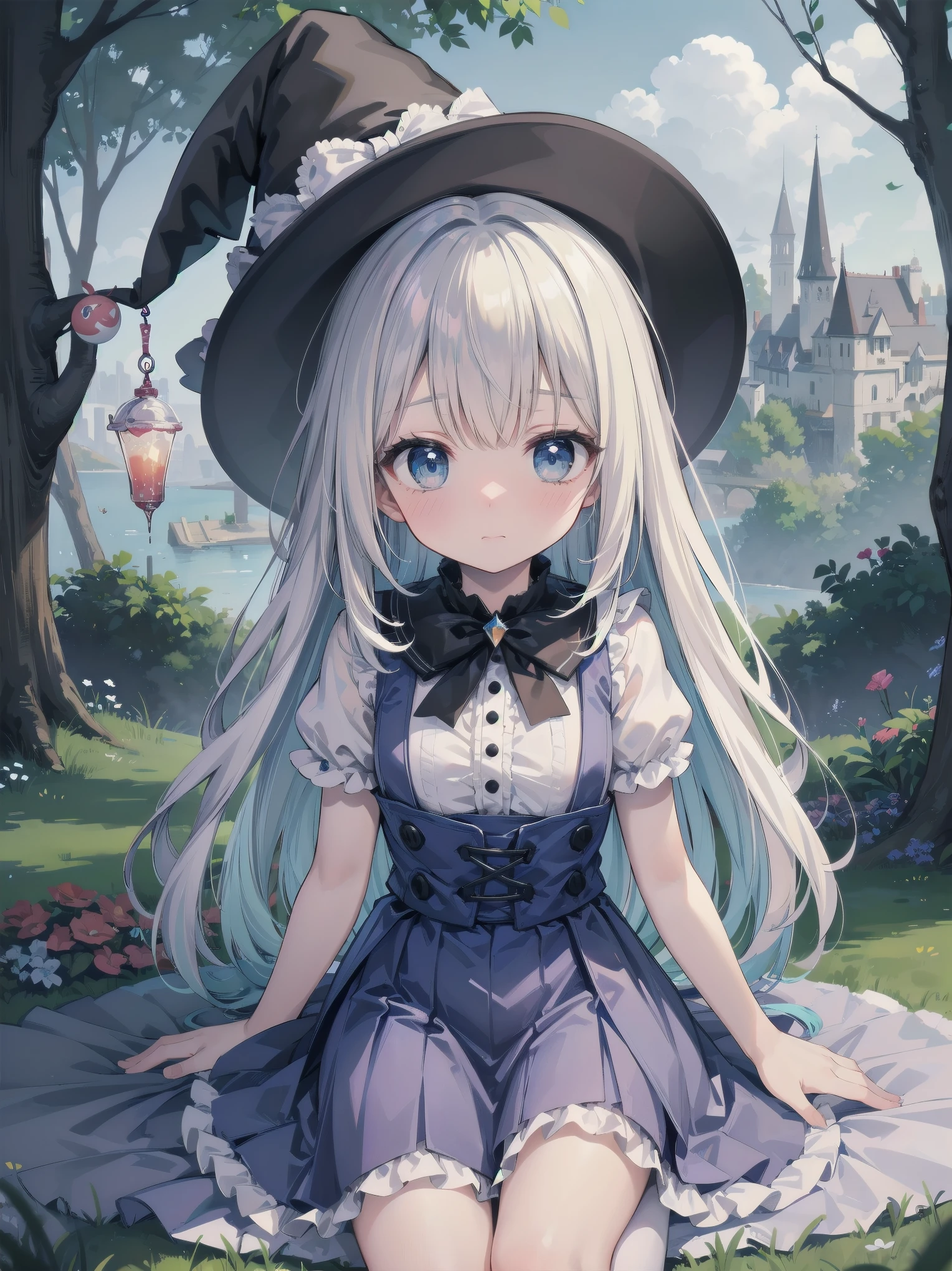 🎶, (🧙‍♀️), ✡, ✨(black hat), , Alice in Wonderland, Alone, very beautiful, cute, adorable, embarrassed, alone, blue eyes, white skin、look at viewer、looking up,kawaiitech, pastel colors, kawaii, cute colors,Alice in Wonderland, alone, very beautiful, cute, adorable, embarrassed, alone, blue eyes, white skin,skirtlift