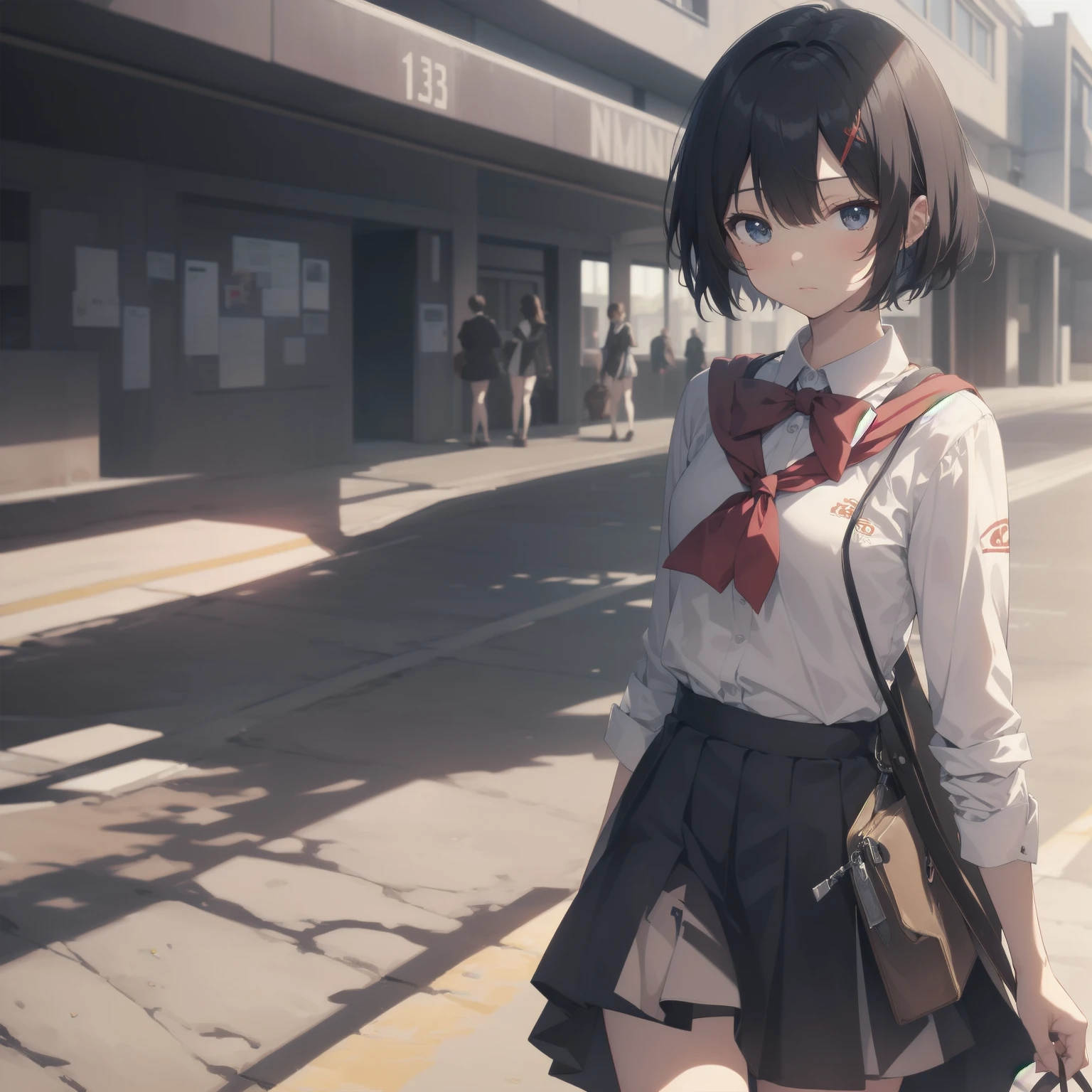ultra-absurdres-Top quality by artist God, ultra-detailed, high resolution, anime moe artstyle, best anime 8k konachan wallpaper, pixiv contest winner, pool:2810, perfect anatomy,break, 1girl, (Please draw a girl walking sleepily to school alone. )break,(Solo,little female, 13-year-old:1.3),Full limbs, complete fingers,a junior high school student, (very short hair), short cut, flat chest, , small butt, small black eyes, beautiful detailed eyes, well-proportioned iris and pupils, expressive eyes, highres detailed hair, soft expression, salor school_uniform, sailor collar, serahuku, bow, pleated skirt,(Detailed Lighting), (Detailed background), in the School commute route. break,super detailed skin, Best cinematic lighting powered by famous artist, 8k,beauty illustration,photoshop_(medium),very aesthetic,break,((artist:anti_(untea9) )), artist:clamp ,artist:carnelian ,artist:kantoku ,
