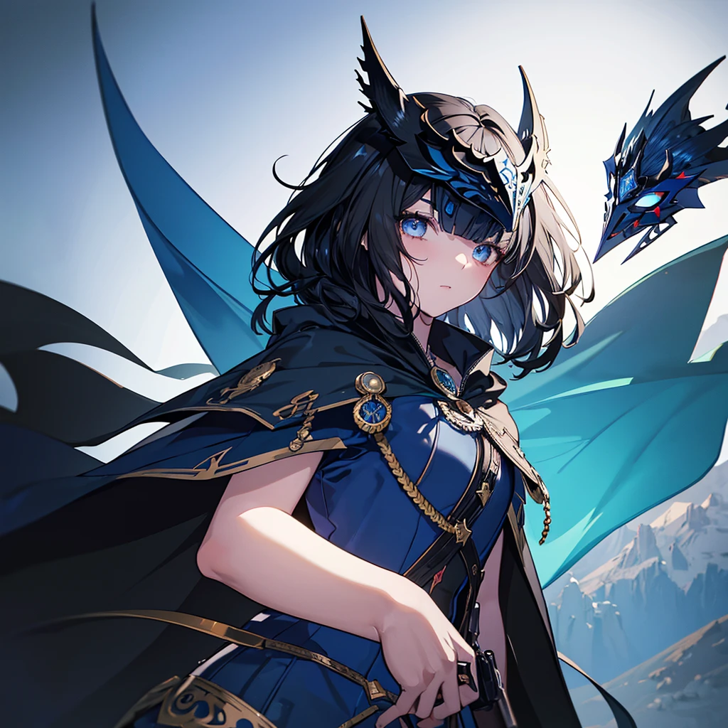 (Fantasy Illustration:1.4), (alone:1.2), (anime,8k,masterpiece, Highest quality, Highest quality,beautifully、aesthetic:1.2,Professional illustrations:1.1,Super detailed:1.3,Perfect lighting), Very detailed, Most detailed, Incredibly absurd, High resolution, Super detaileded, Complex:1.6, (girl), Very exquisite beautiful face and eyes, Beautiful Hair, Bob Hair, Blunt bangs, (Black Hair:1.4), ( Final Fantasy Blue Mage Costume,mask,Masquerade,Cape:1.3), Guess the skin, (Abstract:1.2), cute, (Small stature)