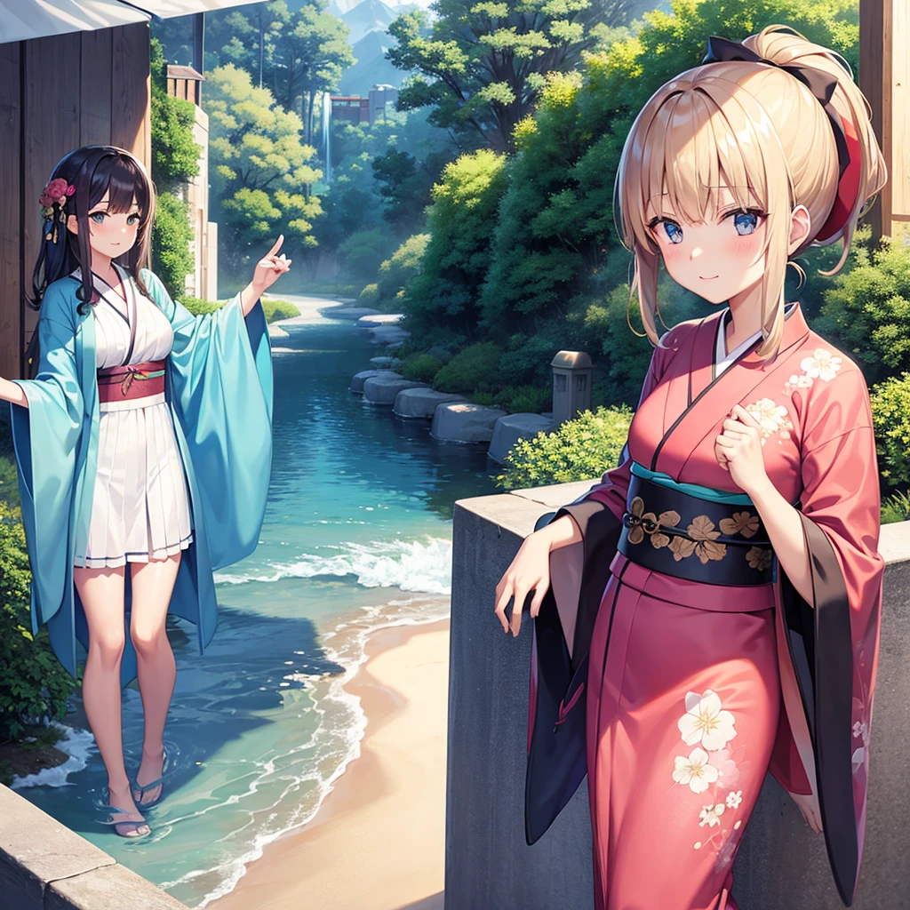 Seven girls in kimono 