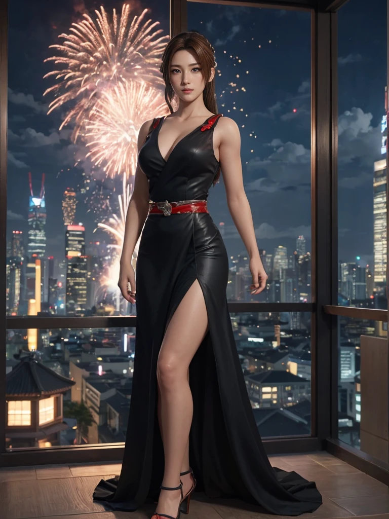 Mai Shiranui, (best quality,Ultra-detailed),(realistic:1.37), beautiful and detailed face, Ultra-realistic texture, delicate face, athletic body, vivid colors. high definition, 8K