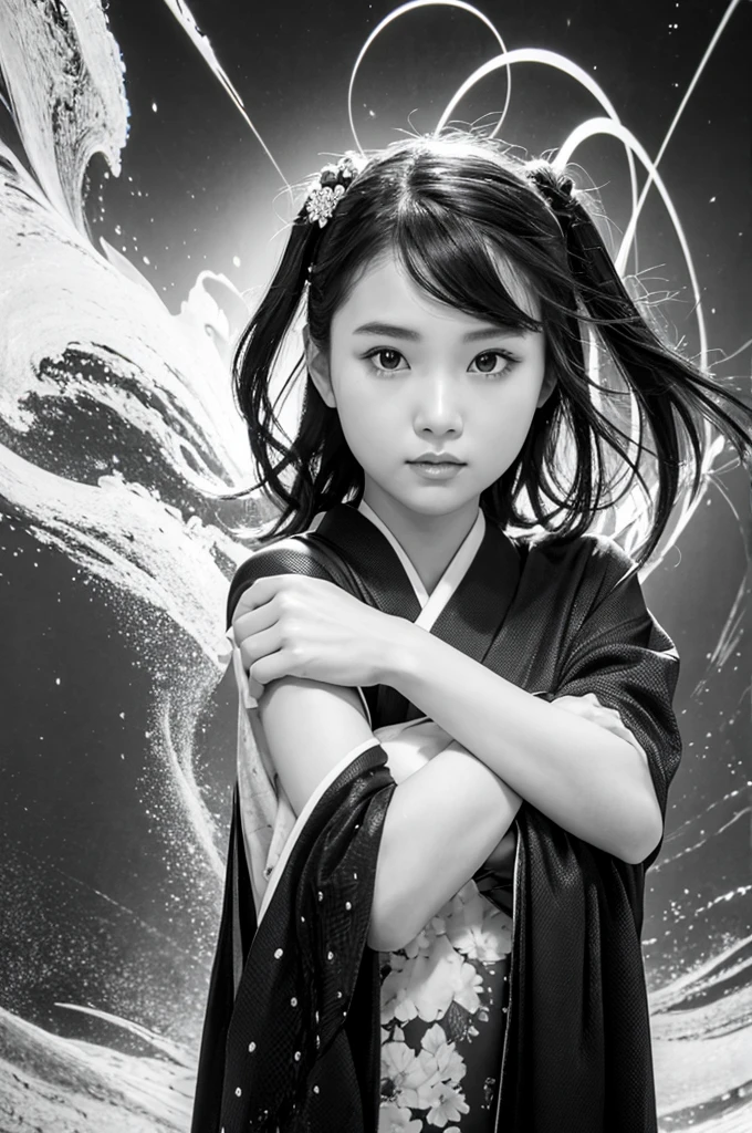 ### Prompt example:
Background with abstract black and white swirling design、Portrait of a beautiful Japanese girl。The beautiful girl has a beautiful face、Have short straight hair、Gives a neat and clean impression。The costume is a monotone robe.、Black and white contrast design。Although it is a thin fabric、You can see the sturdy stitching.。
The beautiful girl folded her arms in front of her chest.、Posed looking straight ahead。The background design、With an abstract pattern like swirling clouds、It brings out the mysterious atmosphere of the beautiful girl.。The lighting is soft and even、The texture of the skin and the facial expression of the beautiful girl are captured in detail.。
As a photographic technique、Make use of the contrast between the subject and the background、Creates a deep three-dimensional effect。The vertical composition captures the beautiful girl's posture and the background design in a well-balanced way.、We strive for harmony throughout the。While still achieving a super-realistic, live-action finish、It is a piece that exudes a fantastic atmosphere.。
---