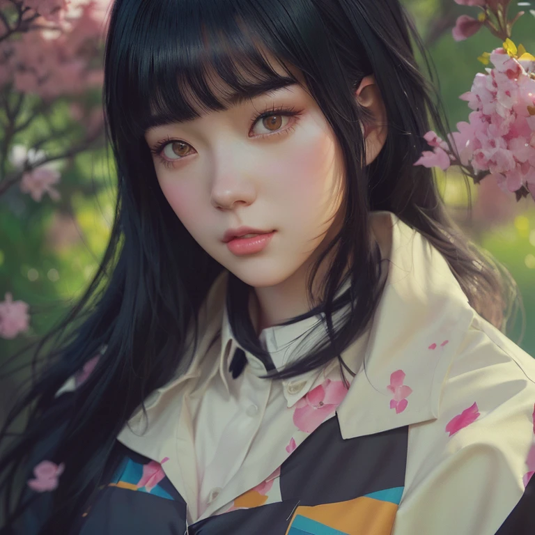 girl with long black hair and a collared shirt, artwork in the style of guweiz, digital art ilya kuvshinov, hinata hyuga, hinata hyuga from naruto,  styled digital art, beautiful portrait, digital  art,  style 4 k, realistic  artstyle, by Ilya Kuvshinov, detailed digital  art