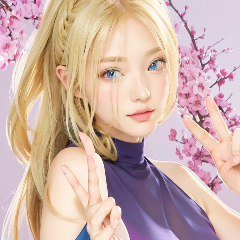 girl with long blonde hair and blue eyes making a peace sign, inspired by INO, blonde girl with long hair, marin kitagawa fanart, haruno sakura, digital art!!, android 18, ( girl), wallpaper!, ecchi style, pretty girl, beautiful girl, style portrait, style character, official fanart