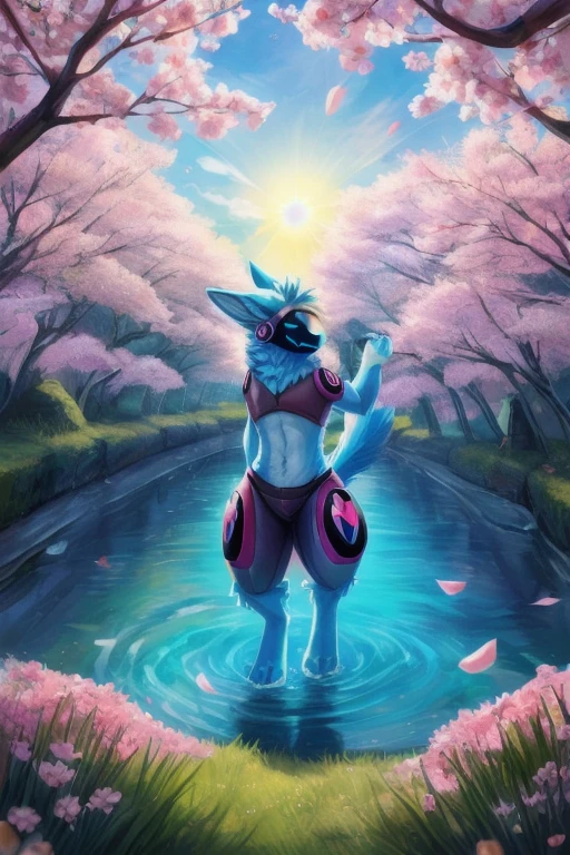 (((Light blue fur protogen))) , big chest, day, sexy, sensual, detailed, uploaded to e621, beautiful and detailed portrait of an anthropomorphic Light blue fur protogen, (((male ))) uploaded to e621, zaush, foxovh, movie lighting, , thicc, alone, ((submissive)) , view from above, muscular toned, muscles, muscular build, Japanese anime style, Art Prompt: Springtime Awakening (Japanese Anime Style)
Envision a lush green meadow bursting with life. Gentle slopes are carpeted with a vibrant tapestry of wildflowers in bloom - delicate pinks, sunny yellows, and cheerful blues. Cherry blossom trees dot the landscape, their branches overflowing with soft pink petals that dance in the gentle breeze. A crystal-clear stream meanders through the meadow, reflecting the clear blue sky and fluffy white clouds. A muscular, light blue protogen sits beneath a cherry blossom tree, their metallic fur catching the dappled sunlight. Their eyes are closed, a peaceful expression on their face as they bask in the warmth of the spring sun and breathe in the sweet scent of flowers. Butterflies flutter around them, adding to the scene's tranquility. Include details like buzzing bees, playful rabbits hopping through the grass, and birds singing in the trees. Capture the feeling of renewal and joy that comes with spring, using a vibrant and uplifting color palette. Draw inspiration from anime like Yuru Camp△ and Flying Witch, or spring scenes from Studio Ghibli films like Ponyo and My Neighbor Totoro. ,((( light blue fur protogen))) Japanese anime style, ((((zoomed out to see the entire artwork and character)))) 