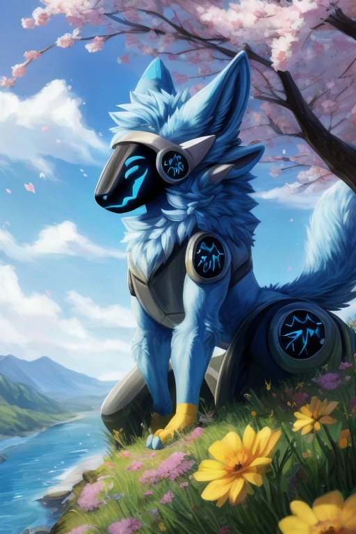 (((Light blue fur protogen))) , big chest, day, sexy, sensual, detailed, uploaded to e621, beautiful and detailed portrait of an anthropomorphic Light blue fur protogen, (((male ))) uploaded to e621, zaush, foxovh, movie lighting, , thicc, alone, ((submissive)) , view from above, muscular toned, muscles, muscular build, Japanese anime style, Art Prompt: Springtime Awakening (Japanese Anime Style)
Envision a lush green meadow bursting with life. Gentle slopes are carpeted with a vibrant tapestry of wildflowers in bloom - delicate pinks, sunny yellows, and cheerful blues. Cherry blossom trees dot the landscape, their branches overflowing with soft pink petals that dance in the gentle breeze. A crystal-clear stream meanders through the meadow, reflecting the clear blue sky and fluffy white clouds. A muscular, light blue protogen sits beneath a cherry blossom tree, their metallic fur catching the dappled sunlight. Their eyes are closed, a peaceful expression on their face as they bask in the warmth of the spring sun and breathe in the sweet scent of flowers. Butterflies flutter around them, adding to the scene's tranquility. Include details like buzzing bees, playful rabbits hopping through the grass, and birds singing in the trees. Capture the feeling of renewal and joy that comes with spring, using a vibrant and uplifting color palette. Draw inspiration from anime like Yuru Camp△ and Flying Witch, or spring scenes from Studio Ghibli films like Ponyo and My Neighbor Totoro. ,((( light blue fur protogen))) Japanese anime style, ((((zoomed out to see the entire artwork and character))))