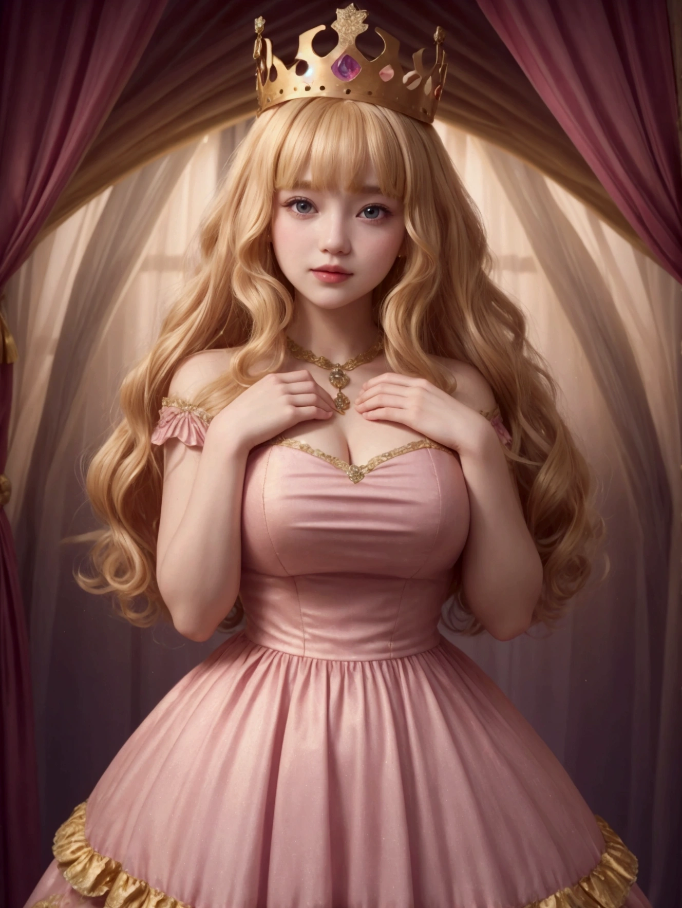 adorable, A delicate rose with an elegant and beautiful face, Seductive pink eyes",super delicate、、Super best、super beauty、luxury dress、blonde hair、long hair、Princess、long dress