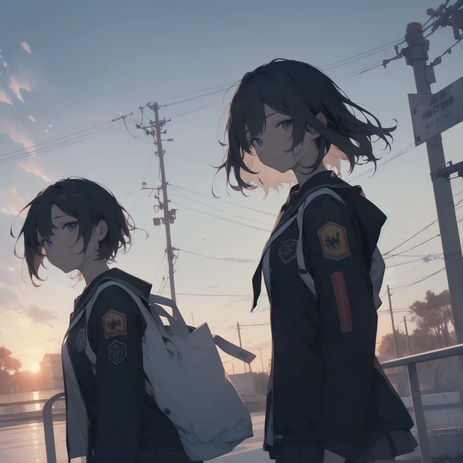 ultra-absurdres-Top quality by artist God, ultra-detailed, high resolution, anime moe artstyle, best anime 8k konachan wallpaper, pixiv contest winner, pool:2810, perfect anatomy,break, 1girl, (Please draw a girl walking sleepily to school alone. )break,(Solo,little female, 13-year-old:1.3),Full limbs, complete fingers,a junior high school student, (very short hair), short cut, flat chest, , small butt, small black eyes, beautiful detailed eyes, well-proportioned iris and pupils, expressive eyes, highres detailed hair, soft expression, salor school_uniform, sailor collar, serahuku, bow, pleated skirt,(Detailed Lighting), (Detailed background), in the School commute route. break,super detailed skin, Best cinematic lighting powered by famous artist, 8k,beauty illustration,photoshop_(medium),very aesthetic,break,((artist:anti_(untea9) )), artist:clamp ,artist:carnelian ,artist:kantoku ,
