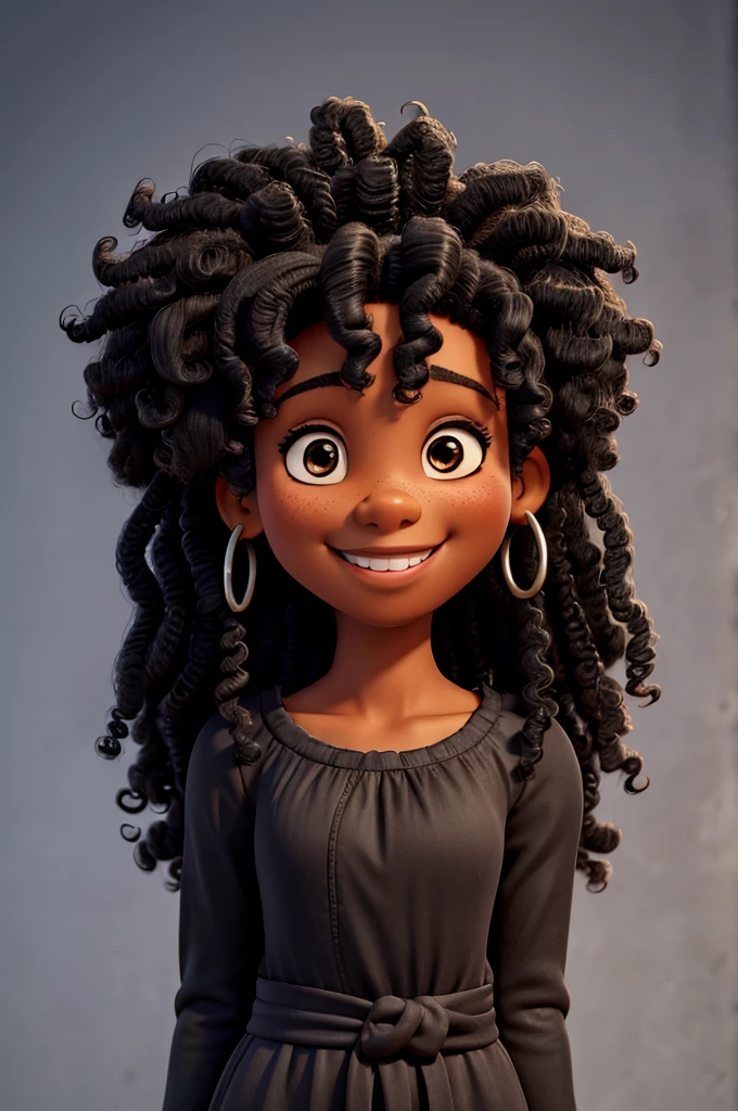 Black , smiling, very black curly hair