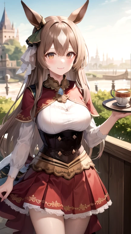 masterpiece, best quality, highres, {{8k}},
BREAK,
aasato, long hair, half updo, braid, hair between eyes, animal ears, ear ornament, medium breasts, plate armor, long red skirt, cowboy shot, shy smile, blush, cute, wide hips, busty,
BREAK,
outdoor, castle,