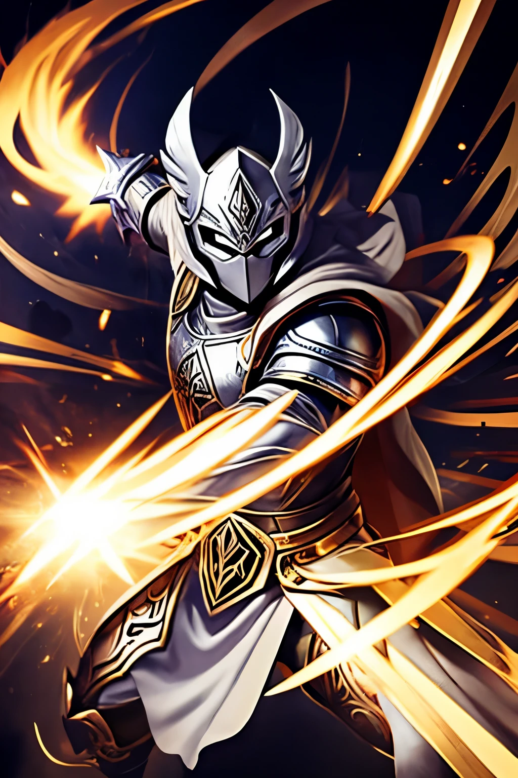 Silver male masked warrior overflowing power