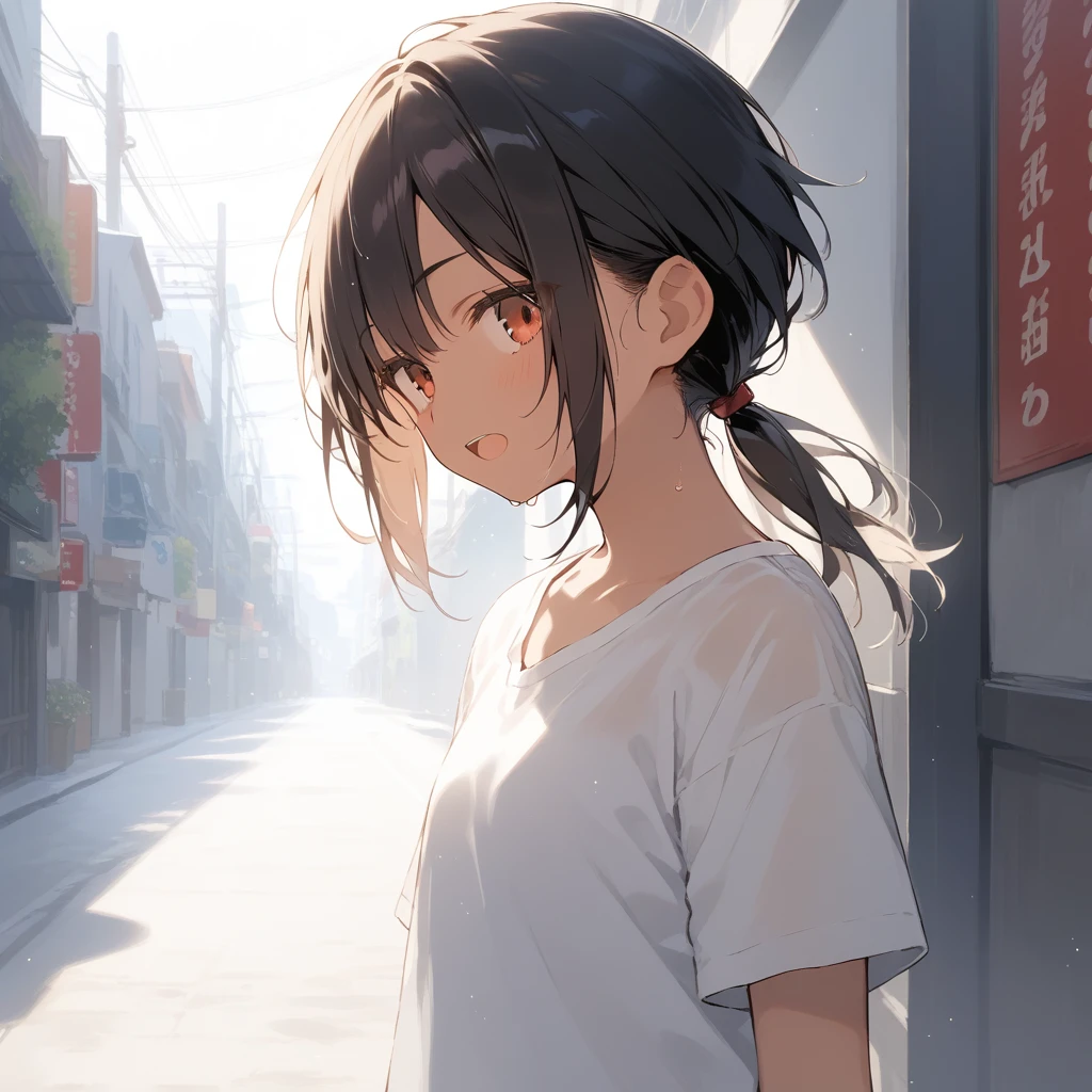 score_9, score_8_up, score_7_up, source_anime, best quality, masterpiece, official art, absurdres, highres, ultra-detailed,waifu2x,Collection: Slice of Life,break,1girl, tomboy, dark-skinned female, short hair, low ponytail, flat chest, beautiful detailed eyes, shorts, sweat, open mouth, (yawn:0.3), sleepily, outdoors, wind,break,(clear line illustration:1.2), super detailed skin,very high resolution, very aesthetic, Best sexual lighting powered by famous artist, 8k,cute picture,beauty illustration,photoshop_(medium),,(Detailed Lighting),best anime 8k konachan wallpaper, pixiv contest winner,