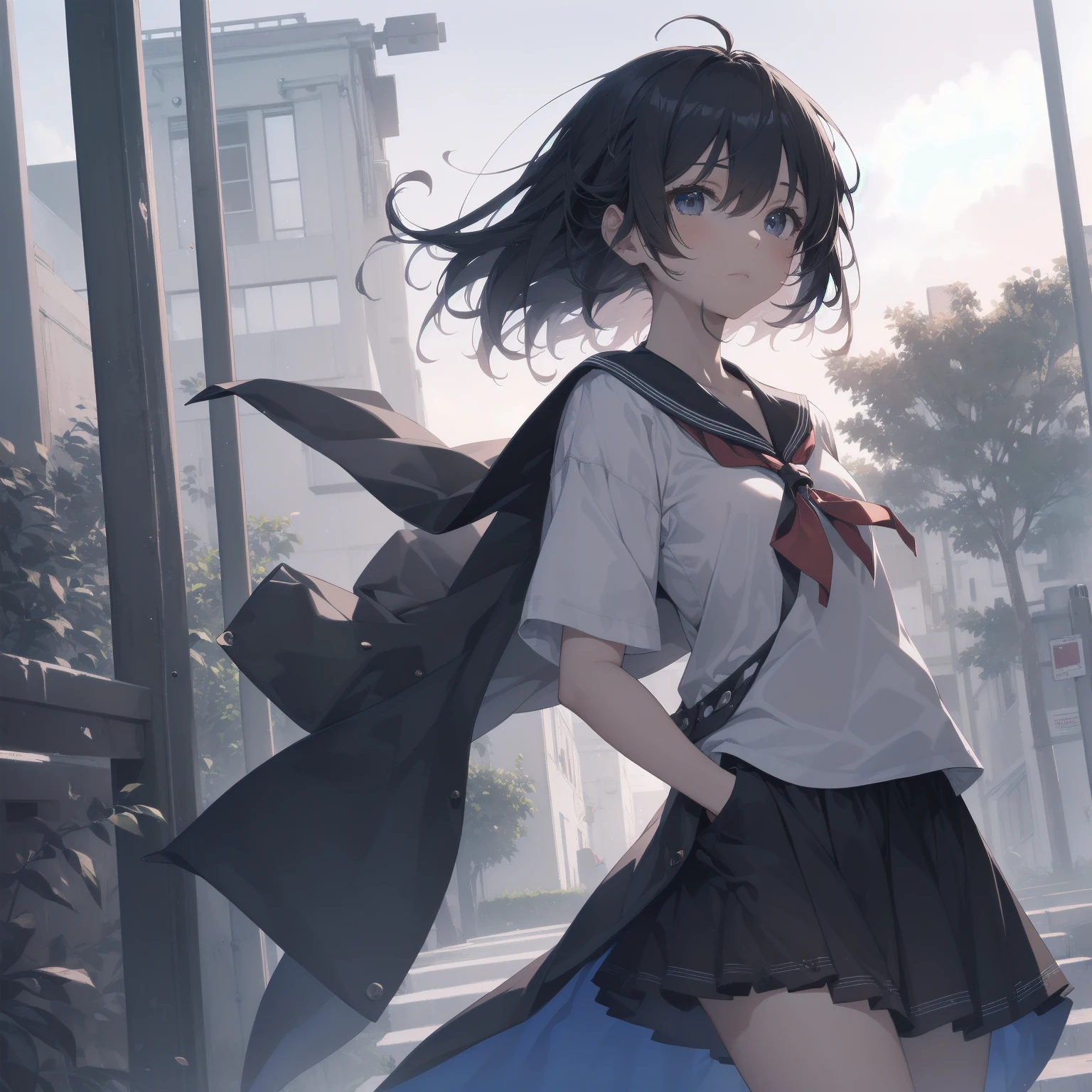 ultra-absurdres-Top quality by artist God, ultra-detailed, high resolution, anime moe artstyle, best anime 8k konachan wallpaper, pixiv contest winner, pool:2810, perfect anatomy,break, 1girl, (Please draw a girl walking sleepily to school alone. )break,(Solo,little female, 13-year-old:1.3),Full limbs, complete fingers,a junior high school student, (very short hair), short cut, flat chest, , small butt, small black eyes, beautiful detailed eyes, well-proportioned iris and pupils, expressive eyes, highres detailed hair, soft expression, salor school_uniform, sailor collar, serahuku, bow, pleated skirt,(Detailed Lighting), (Detailed background), in the School commute route. break,super detailed skin, Best cinematic lighting powered by famous artist, 8k,beauty illustration,photoshop_(medium),very aesthetic,break,((artist:anti_(untea9) )), artist:clamp ,artist:carnelian ,artist:kantoku ,
