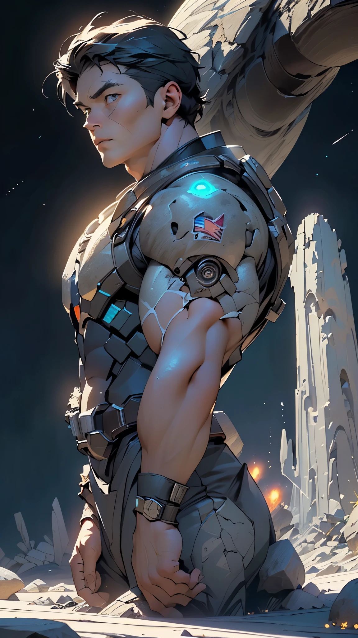 ((big strong granite giant:1.5, humanoid structure:1.5, humanoid proportions:1.2, sculpted muscles:1.5, muscular humanoid giant:1.5, ancient stone guardian:1.5)), walking amid a mountainous landscape:1.2, broken earth:1.0, dark and eerie atmosphere:1.2,

((Fantastical Bridge Ancient:1.5, dark stone-built, Glowing blue:1.5)),((Starry sky,Unknown constellations)),(Night, Silence,Mystery),((Dark tones in the background)),((broken earth,asteroid field:1.5)),(jagged dark rocks boulders and debris shooting into the air:1.3),Extraterrestrial scenery,dark asteroid belt,surrounded by several dark asteroids glowing with fiery auras, vast and mysterious universe,cosmic landscape,mysterious planet,scenery:1.25,((intricate scenery)),(black background, stars that do not shine, sense of space),

(Glossy Ancient ornaments),highres,sharp focus,(ultra detailed,extremely detailed),(photorealistic artwork:1.37),(extremely detailed CG unity 8k wallpaper),(((vibrant colors,vibrant theme))),(intricate),(masterpiece),(best quality),artistic photography,(photography taken by sldr),(intricate background),photo realistic,((intricate detail)),(((realism))),
