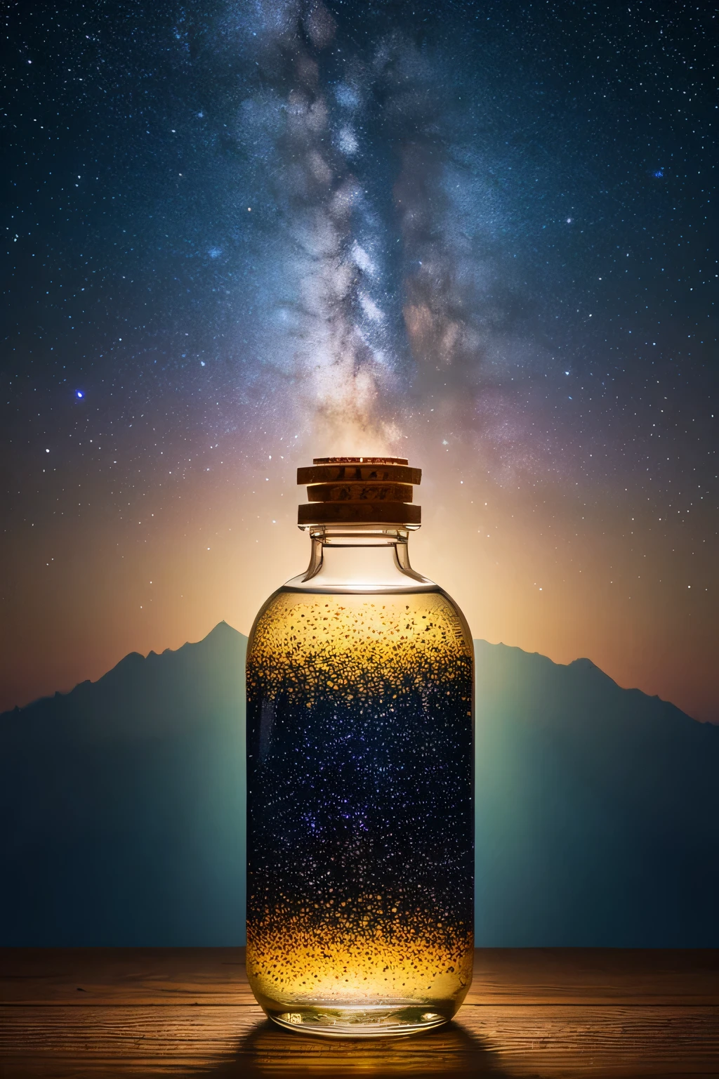 masterpiece、Highest quality、（A very delicate and beautiful starry sky scene trapped in a bottle）、World Masterpiece Theatre、High resolution equirectangular projection、Highest quality、Awareness-raising、material、canvas、oil、realism、Realistic