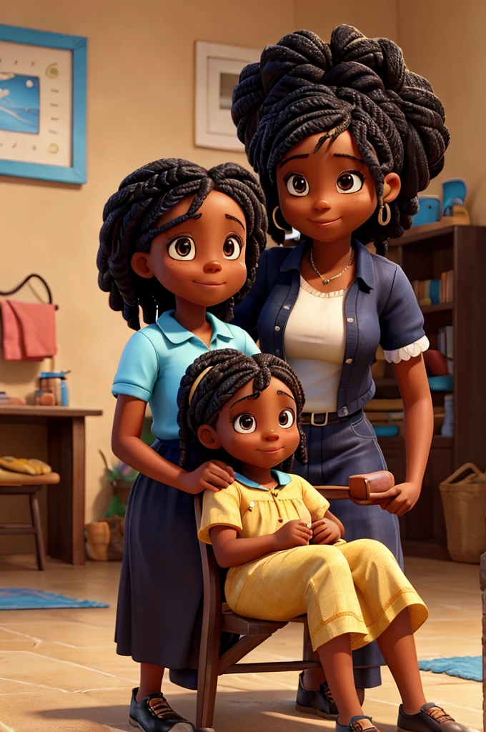 Happy black mother braiding her daughter's hair