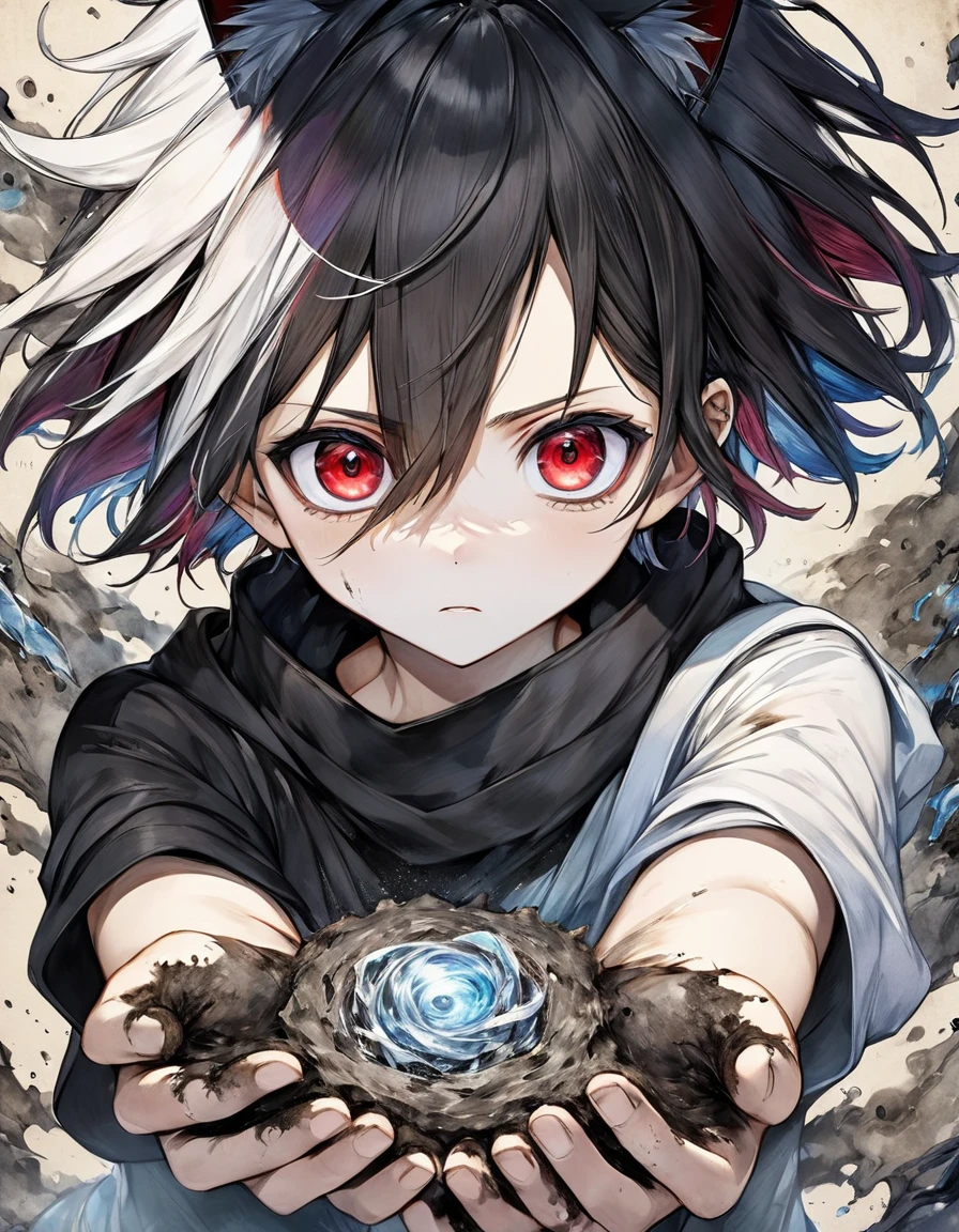 anime 4D vivid color, raios and fun cats, magical, rough sexy Boruto rsized fashion grunge fashion, top view (holding energia ice vortex Power in hands) dystopian ugh shading Surréalisme, watercolor painting style, stylize 1000, line art, watercolor wash, by inacofairy,rugged, dirty, big eyes, reflective red eyes, perfects eyes, Gritty Realism, dirt, dark glowing eyes, anime style, intricate detailed, bright colors, fantasy, concept art, digital art, intricate, oil on canvas