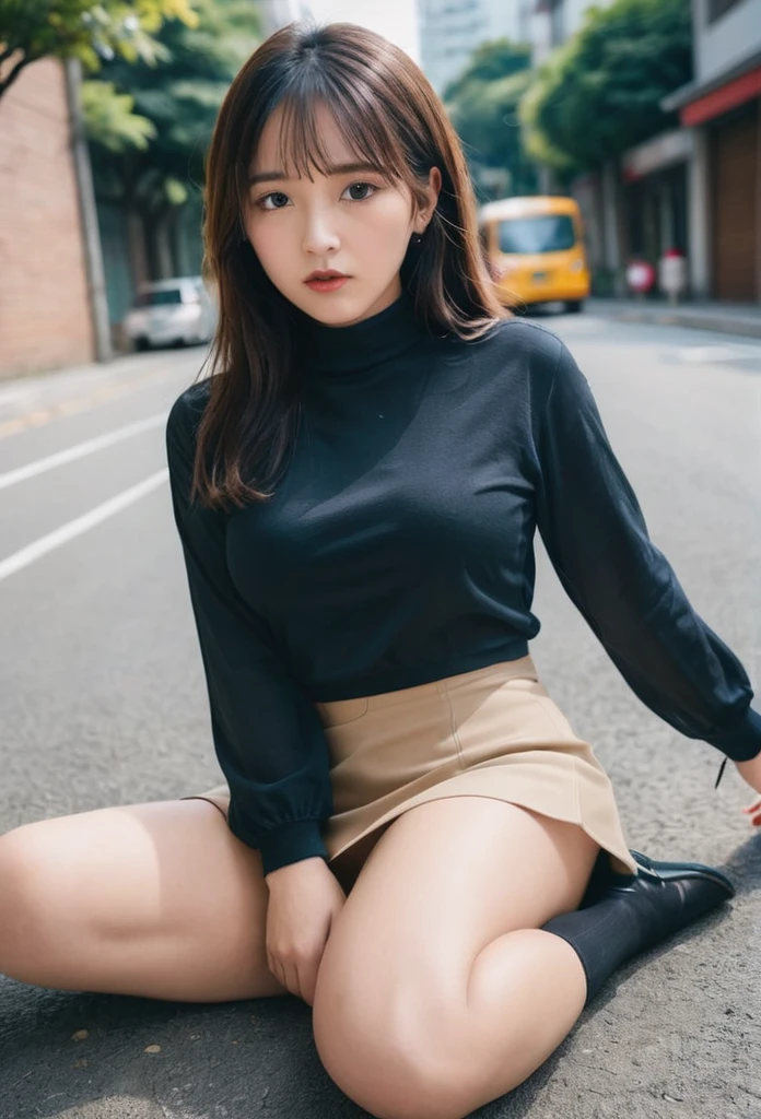 Shot from under your feet、mini skirt、Without underwear、Sitting with legs apart、Take secret photos、Low angle shooting
